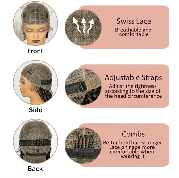 28" Braided full lace wig, box braids, long black braids, NWT baby hair - Picture 5 of 6